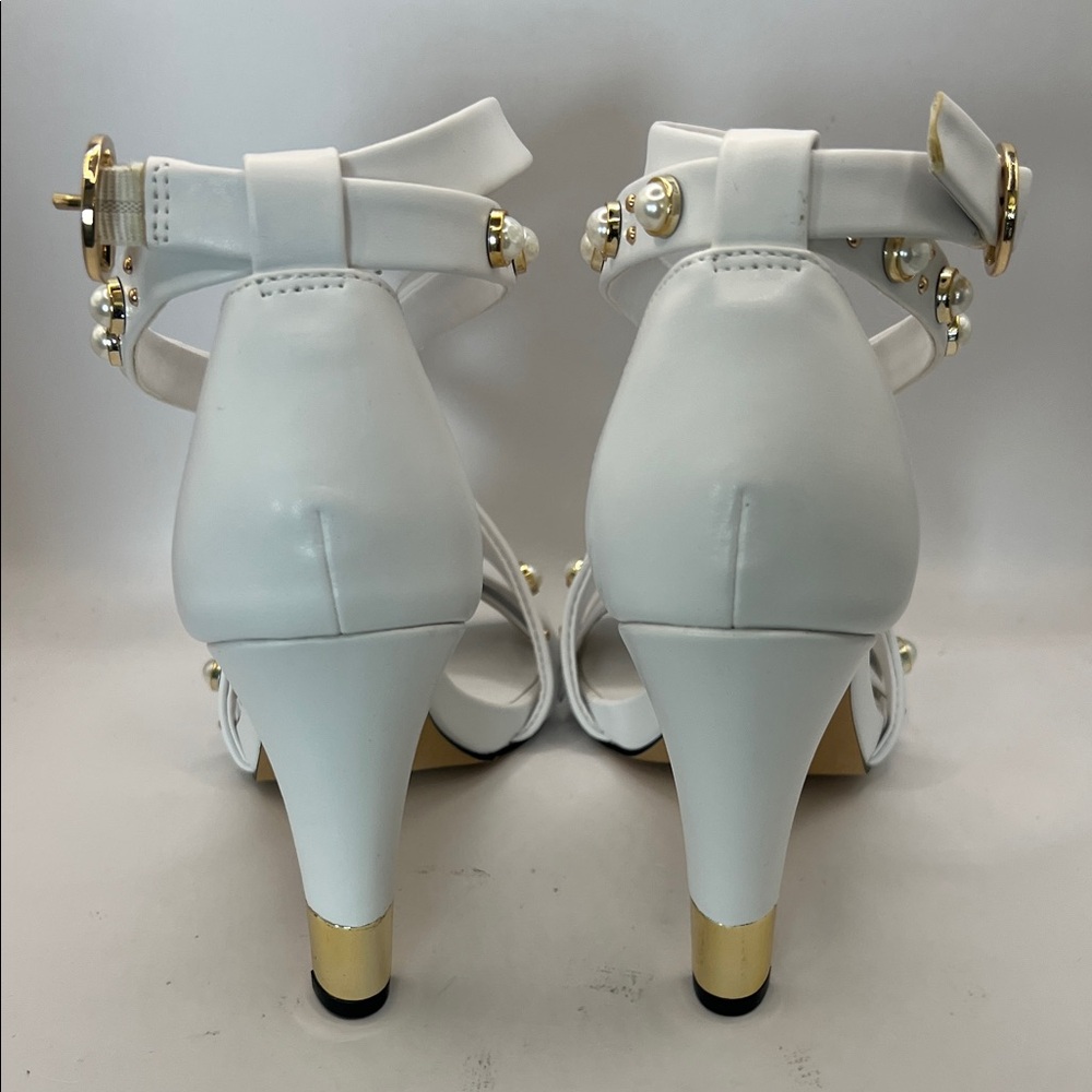 Karl Lagerfeld Elegant White Strappy Heels with Pearl Accents size 7 - Picture 2 of 5